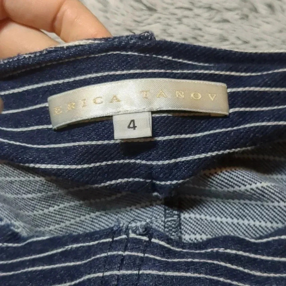 Erica Tanov Blue Denim Rye Dress Pockets Striped Size 4 XL - Picture 8 of 10